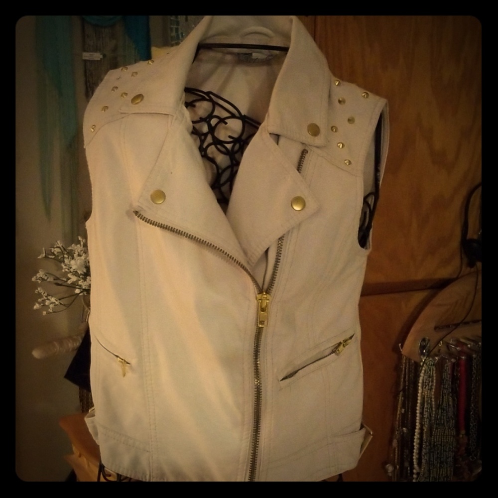 Vintage Cream Studded Faux Leather Vest